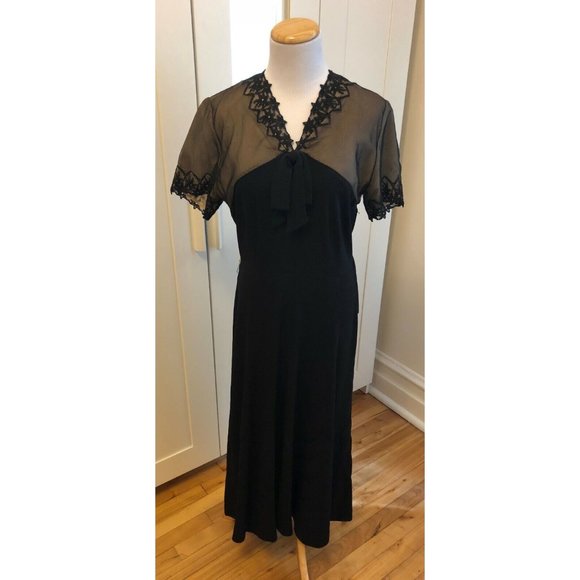 Rare Vintage Black Lace Dress 1920s Size Medium - Picture 1 of 7